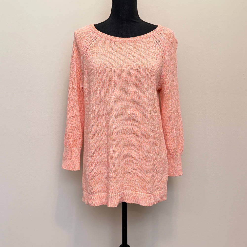Gap Women‎ L Pink Orange Marled Knit Tunic Sweater Long Sleeve Crewneck Pop Over